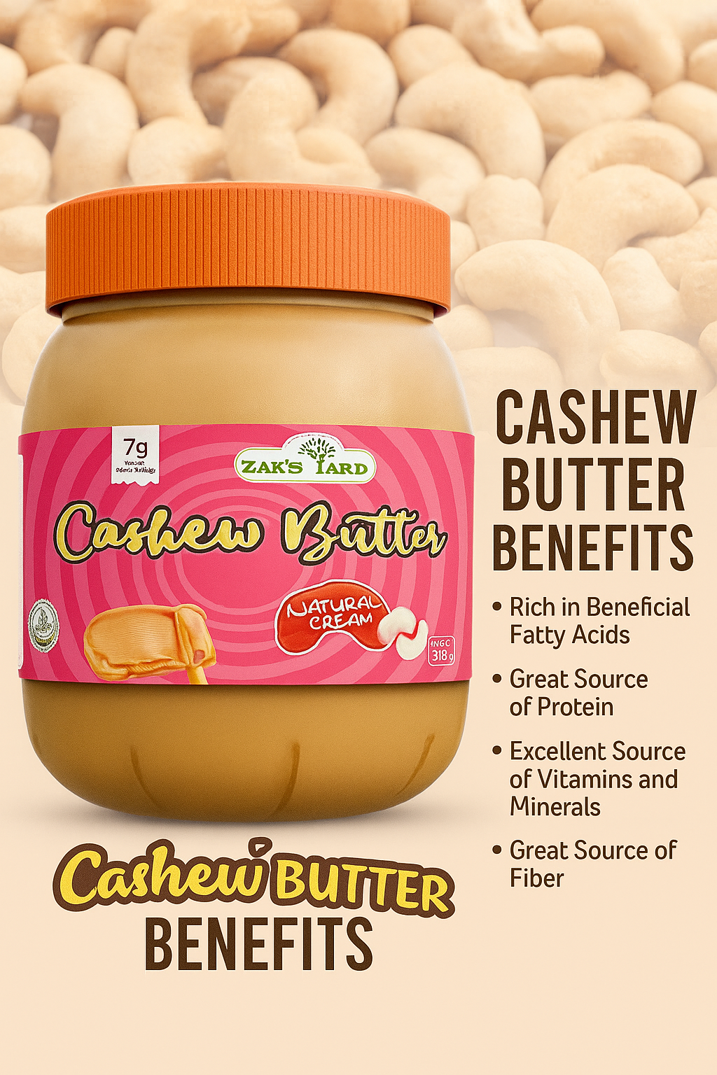 100% Organic Natural Creamy Cashew Butter