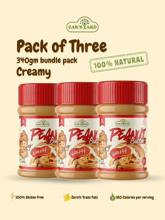 Pack of 3 natural creamy peanut butter jars 340g Zak's Yard Pakistan