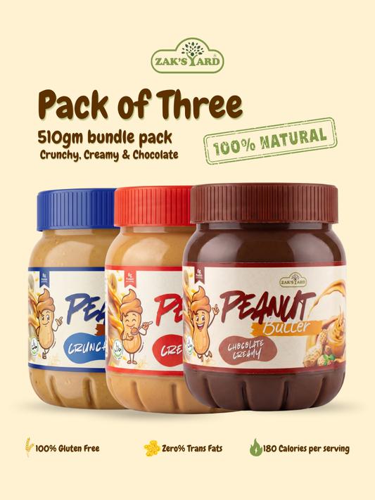 Zak's Yard Special Bundle - Pack of 3 (510g Each) Creamy, Crunchy & Chocolate Peanut Butter | Family Pack, Free Delivery