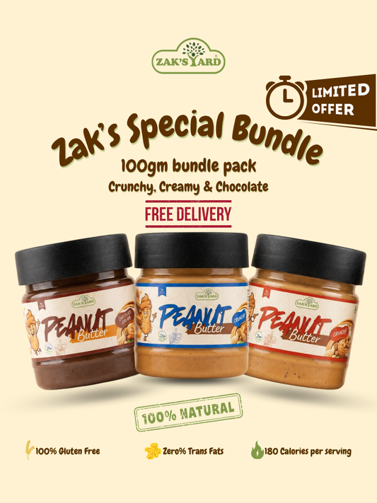 Zak's Yard Special Bundle - Pack of 3 (100g Each) Creamy, Crunchy & Chocolate Peanut Butter | Free Delivery