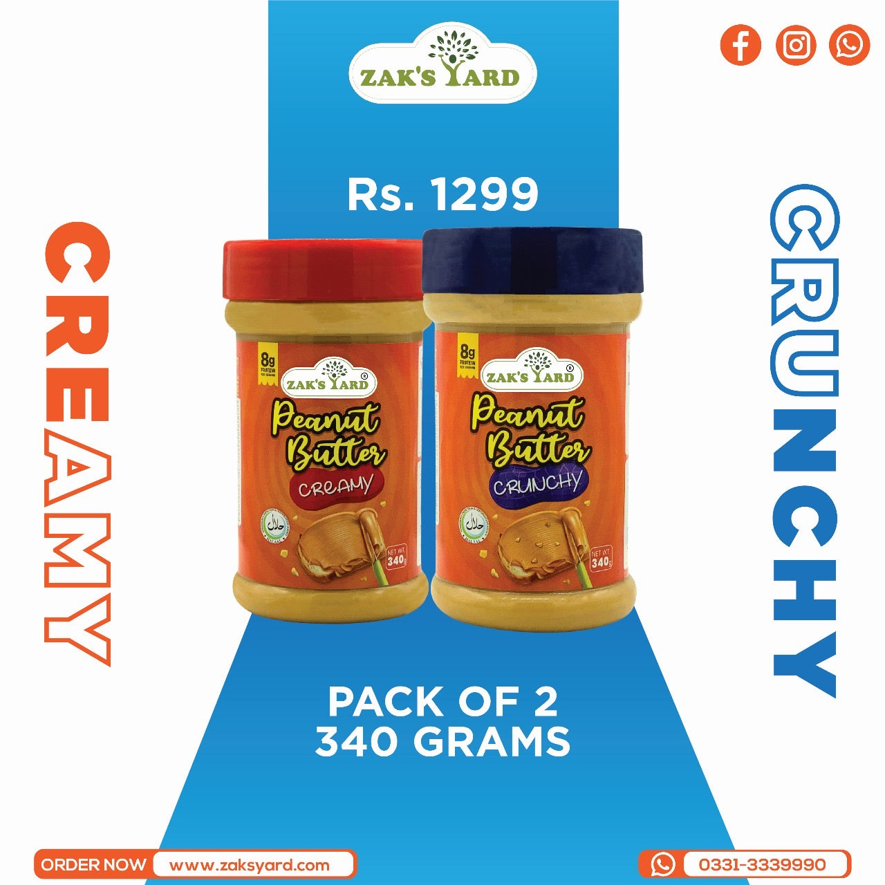 Natural Peanut Butter Creamy 340 Gm + Natural Peanut Butter Crunchy 340 Gm