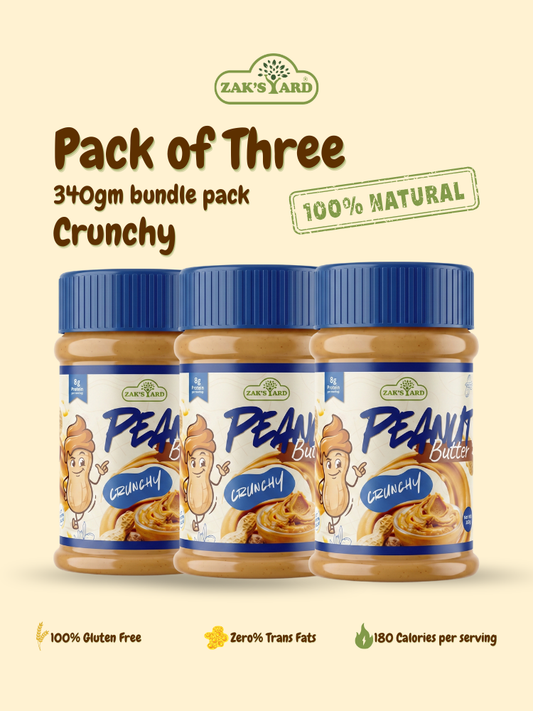 Pack of 3 natural crunchy peanut butter jars 340g Zak's Yard Pakistan