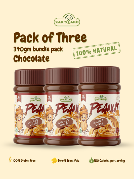 Pack of 3 chocolate peanut butter jars 340g Zak's Yard Pakistan