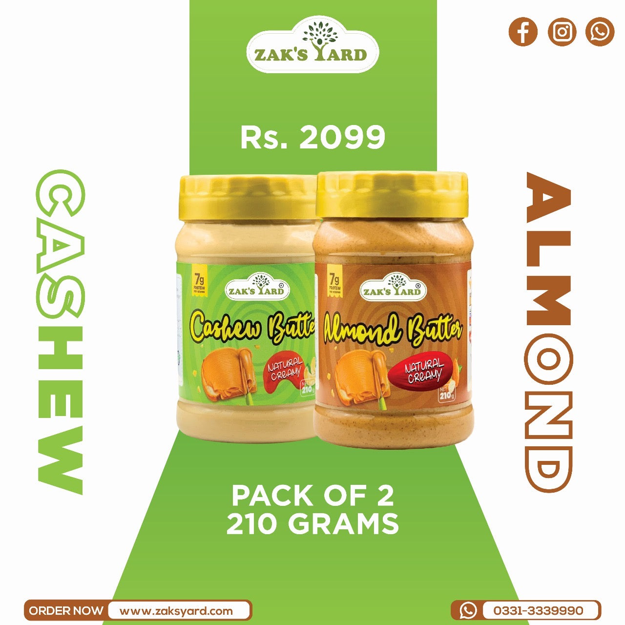 Almond Butter Creamy 210 Gm + Premium Cashew Butter 210 Gm