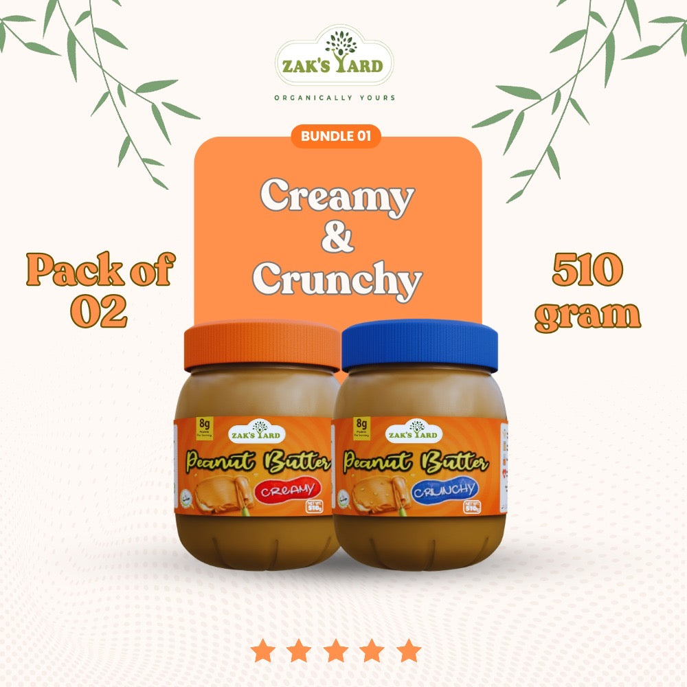 Natural Peanut Creamy 510 Gm + Natural Peanut Butter Crunchy 510 Gm (Free Delivery)