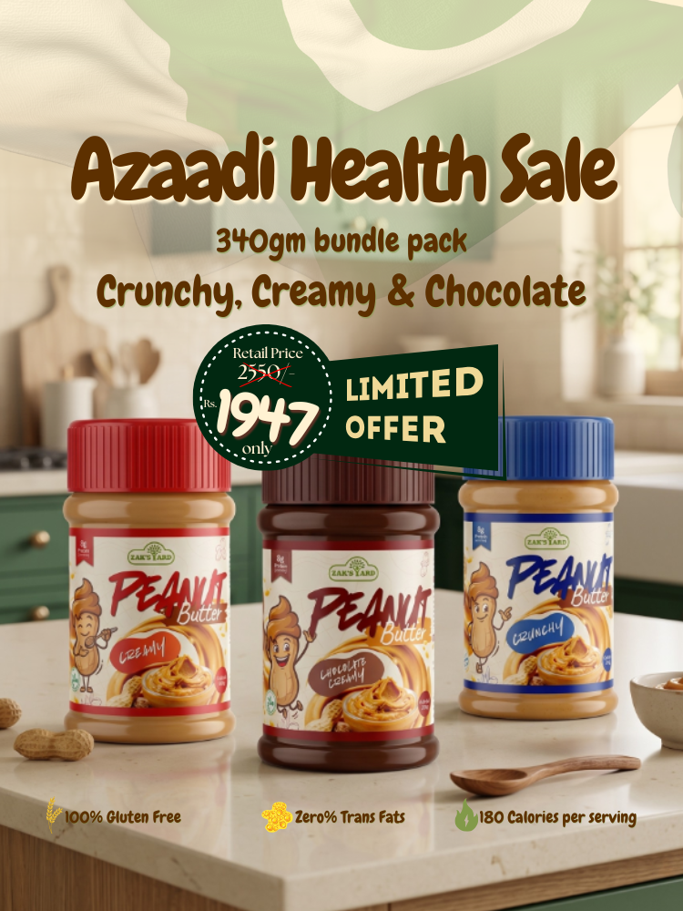 Zak's Yard Azadi Deal | Creamy + Crunchy + Chocolate Peanut  Butter 340g Each