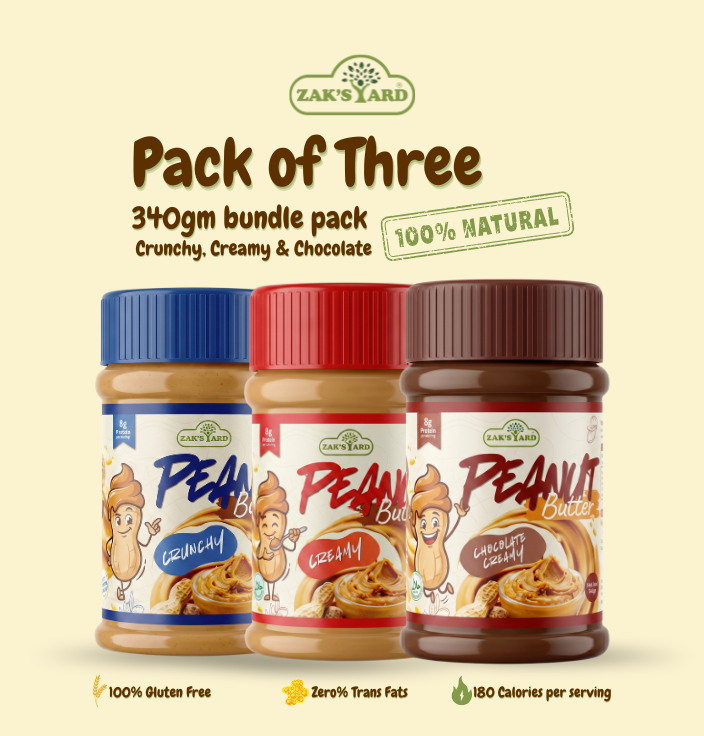 Zak's Yard Special Bundle - Pack of 3 (340g Each) Creamy, Crunchy & Chocolate Peanut Butter | Free Delivery