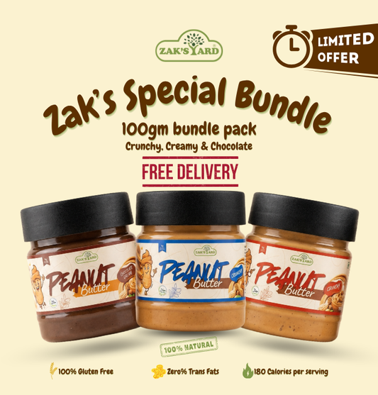 Zak's Yard Special Bundle - Pack of 3 (100g Each) Creamy, Crunchy & Chocolate Peanut Butter | Free Delivery